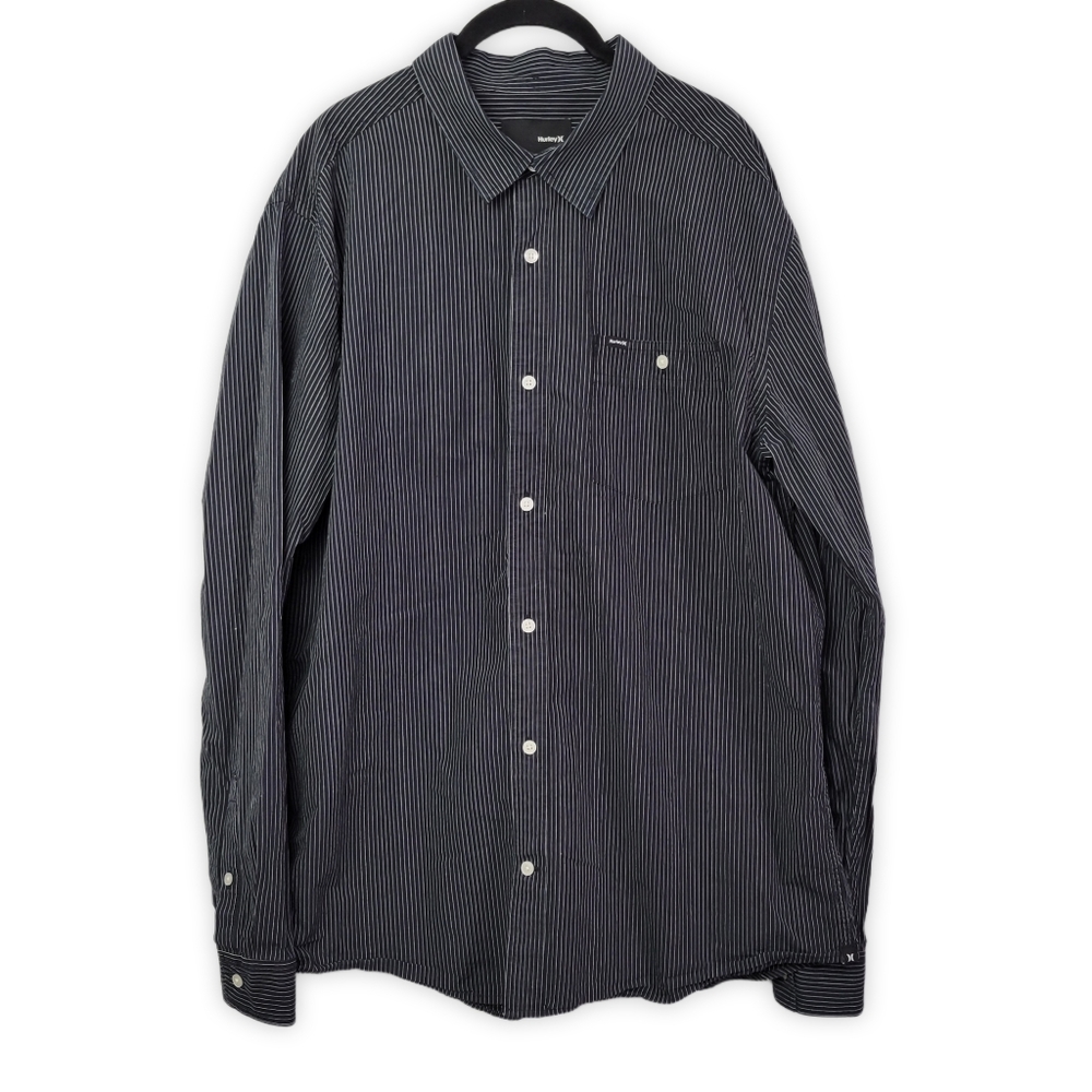 Men's Hurley black & White Pinstriped Button-up Long Sleeve Size XL